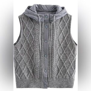 Cute Gray Sweater withVest with Hood